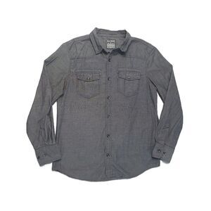Straight Faded Mens M Shirt Button Up Roll Up Long Sleeve Snap Pockets Dark Gray